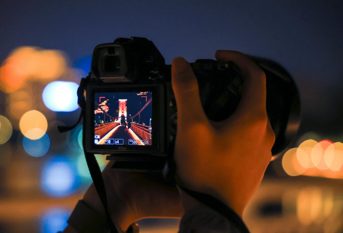 Nighttime Photography Capturing City Bridge