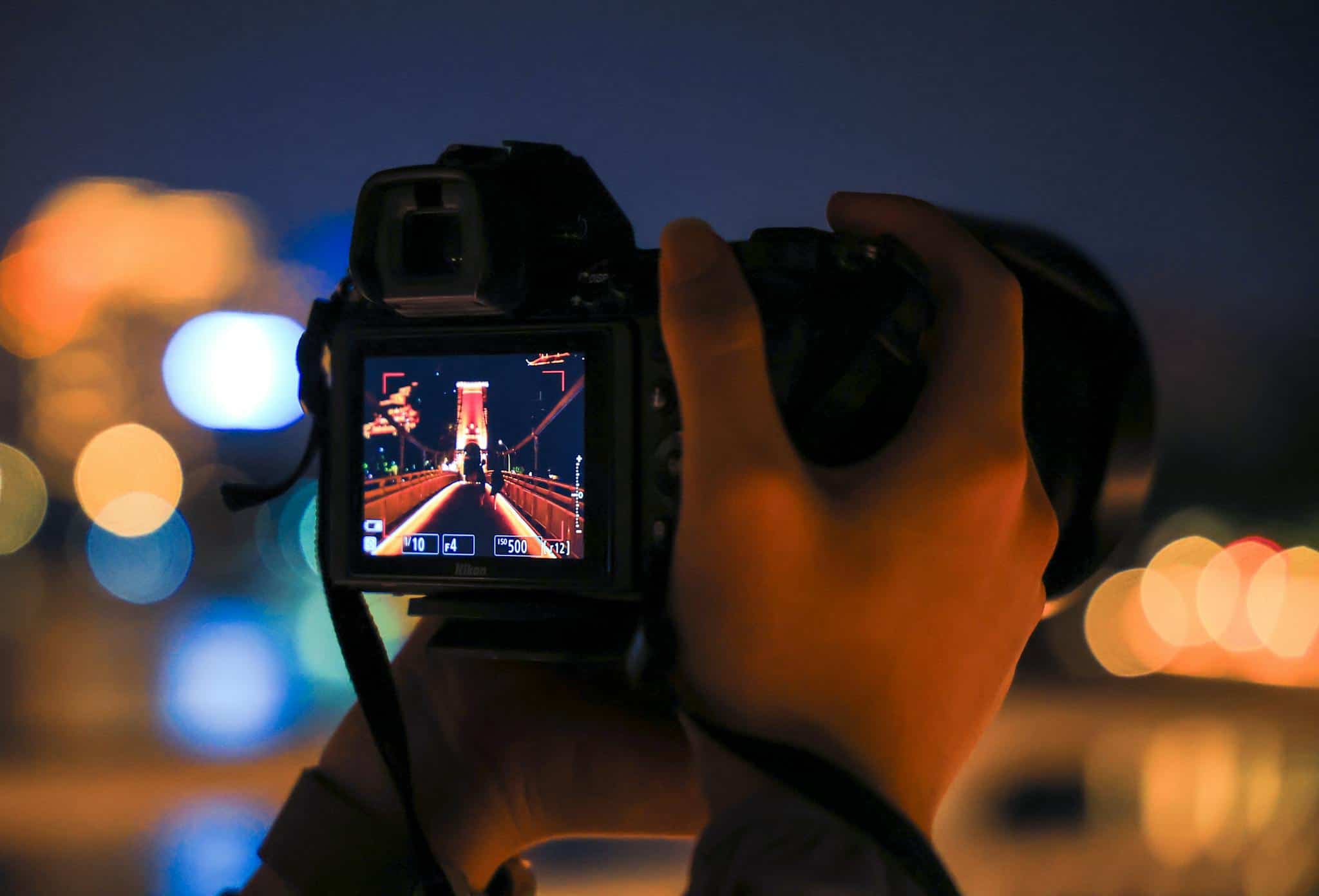 Nighttime Photography Capturing City Bridge